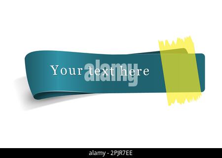 Blue cloth ribbon for your text, glued with a piece of yellow sticky tape, with a shadow on a white background, vector illustration Stock Vector