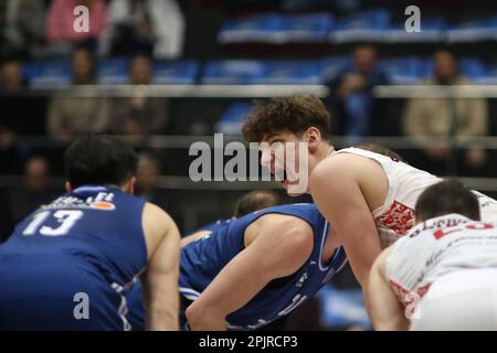 Saint Petersburg, Russia. 03rd Apr, 2023. Maxim Savchenko (No.16) of MBA Moscow in action during the VTB United League basketball match, Second stage, between Zenit St Petersburg and MBA Moscow at Sibur Arena. Final score; Zenit 87:60 MBA. (Photo by Maksim Konstantinov/SOPA Images/Sipa USA) Credit: Sipa USA/Alamy Live News Stock Photo