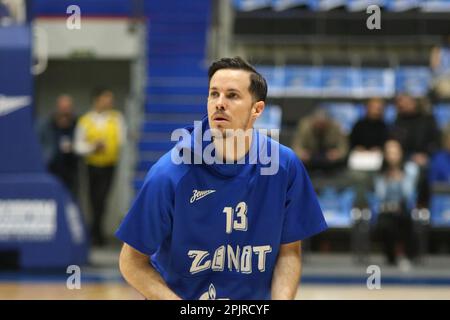 Saint Petersburg, Russia. 03rd Apr, 2023. Thomas Heurtel (No.13) of Zenit St Petersburg seen before the VTB United League basketball match, Second stage, between Zenit St Petersburg and MBA Moscow at Sibur Arena. Final score; Zenit 87:60 MBA. (Photo by Maksim Konstantinov/SOPA Images/Sipa USA) Credit: Sipa USA/Alamy Live News Stock Photo