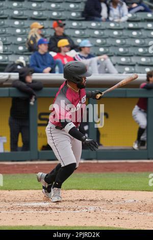 Heliot Ramos (38) of the Sacramento River Cats at bat against the