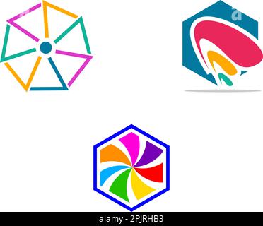 Set of Abstract hexagon logo design Stock Vector