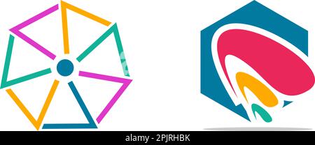 Set of Abstract hexagon logo design Stock Vector