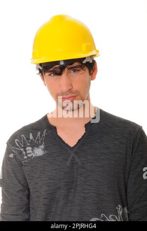 A Young Construction Worker isolated over white Stock Photo