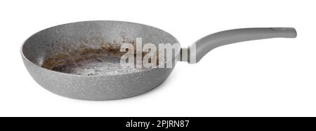 Dirty granite coating frying pan isolated on white Stock Photo