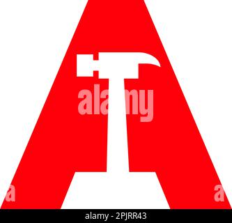 Initial letter A constructions logo with hammer used negative space style vector Stock Vector