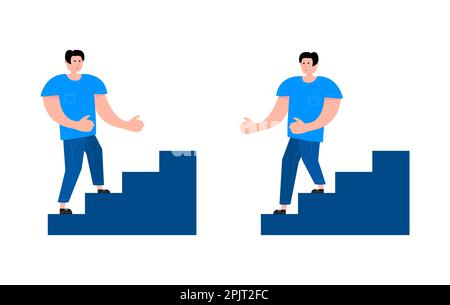 Man walking stairs, up and down movement. Emergency evacuation Stock Vector