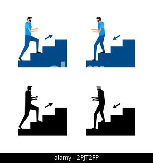 Man walking stairs, up and down movement. Emergency evacuation Stock Vector