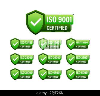 ISO certified set stamp and labels. Quality management system certified Stock Vector