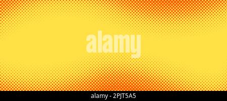 Yellow orange square halftone pattern. Retro comic gradient background. Square dot cartoon texture. Pop art faded gradient pattern. Vector illustration. Stock Vector