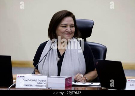 Mexico City, Mexico. 03rd Apr, 2023. April 3, 2023, Mexico City, Mexico: The President Counselor, Guadalupe Taddei Zavala at the session of the National Electoral Institute in Mexico City. on April 3, 2023 in Mexico City, Mexico (Photo by Luis Barron/Eyepix Group/Sipa USA). Credit: Sipa USA/Alamy Live News Stock Photo