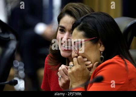 Mexico City, Mexico. 03rd Apr, 2023. April 3, 2023, Mexico City, Mexico: Electoral advisors Dania Ravel and Claudia Zavala of the organization at the National Electoral Institute in Mexico City. on April 3, 2023 in Mexico City, Mexico (Photo by Luis Barron/Eyepix Group/Sipa USA). Credit: Sipa USA/Alamy Live News Stock Photo