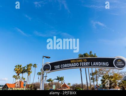 Ferry Landing Park Below The Coronado Ferry Sign, Coronado Island, San Diego, California, USA Stock Photo