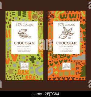 CHOCOLATE BRIGHT ABSTRACT PACK Colorful Organic Templates Background Design In African Style And Vintage Labels With Hand Drawn Cocoa Beans Vector Col Stock Vector