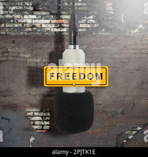 Microphone with freedom text. World press freedom day concept Stock Photo