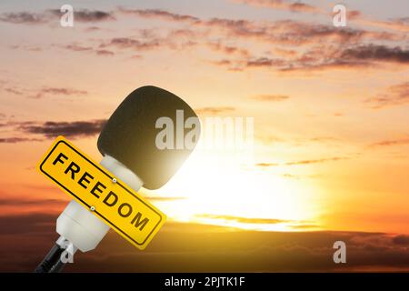 Microphone with freedom text. World press freedom day concept Stock Photo