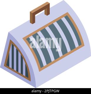 Bag cat carrier icon isometric vector. Pet travel. Cage open Stock Vector