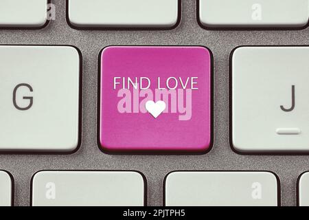 Online dating. Button with words Find Love on computer keyboard, top view Stock Photo