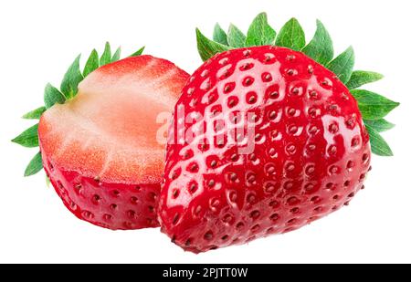 Strawberry and half of strawberry isolated on white background. Clipping path. Stock Photo