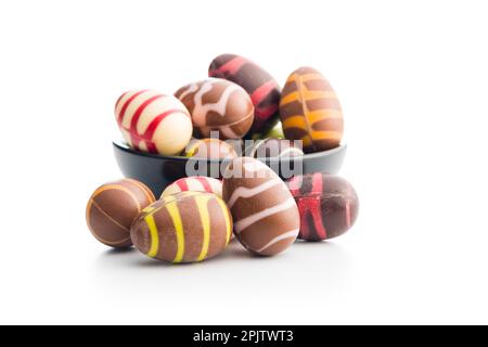 Chocolate easter eggs isolated on the white background. Stock Photo