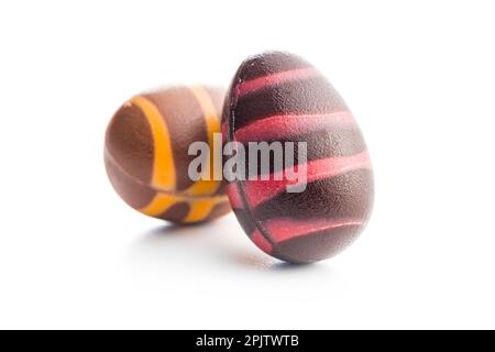 Chocolate easter eggs isolated on the white background. Stock Photo