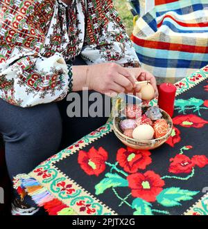 Traditional Easter eggs hand-painted by a popular craftsman from Romania Stock Photo