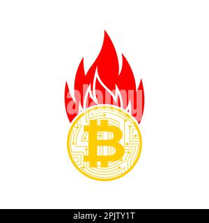 Bitcoin is on fire. Cryptocurrency burns. Vector illustration Stock Vector