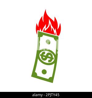 Dollar is on fire. Burning money. Vector illustration Stock Vector