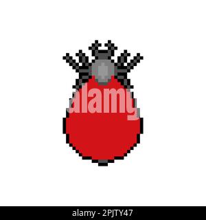 Mite pixel art. 8 bit Encephalitic red tick pixelated. Stock Vector