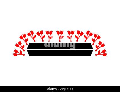 Coffin and flowers sign symbol. Funeral and deceased. concept of sadness and suffering Stock Vector