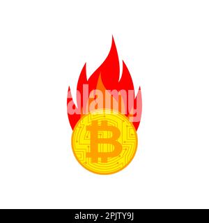 Bitcoin is on fire. Cryptocurrency burns. Vector illustration Stock Vector