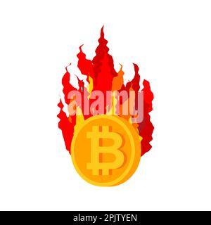 Bitcoin is on fire. Cryptocurrency burns. Vector illustration Stock Vector