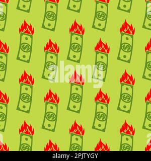 Dollar is on fire pattern seamless. Burning money background. Vector texture Stock Vector