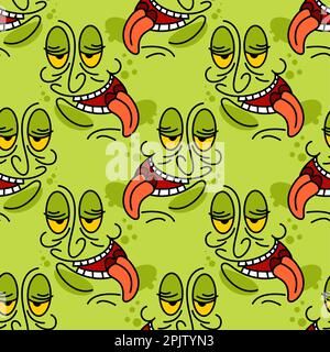Drunk face pattern seamless. Alcoholic emoji cartoon background Stock Vector