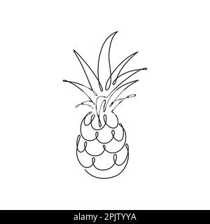 PINEAPPLE LINE ART. Vector ananas. Continuous Line Fruit. Graphic Vector for print poster, sticker tattoo, tee with Pineapple. One Line art black Hand Stock Vector