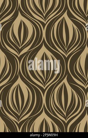 Seamless damask pattern with variating organic shapes. Brown and gold color palette Stock Photo