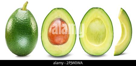 Avocado fruit and avocado slices isolated  on white background. Stock Photo