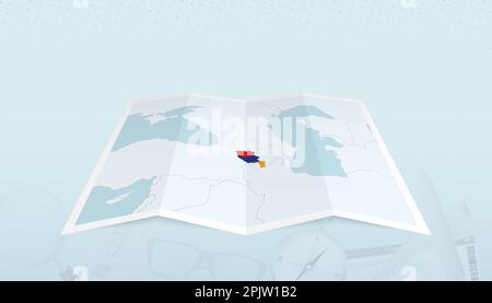 Armenia map with flag in contour on white polygonal World Map. Vector ...