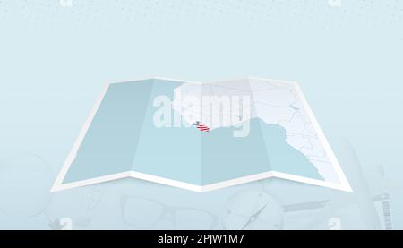 Folded paper map of Liberia with flag pin of Liberia. Vector ...