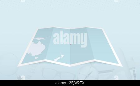 Map of Samoa with the flag of Samoa in the contour of the map on a trip abstract backdrop. Travel illustration. Stock Vector