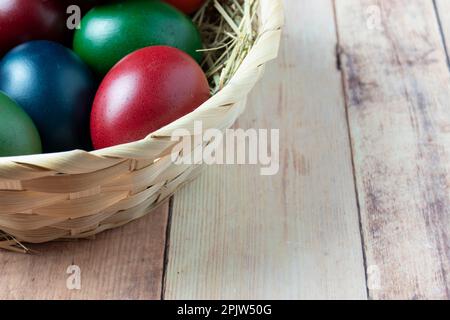 Easter eggs in a basket Stock Photo