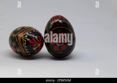 Handmade wooden easter egg Stock Photo