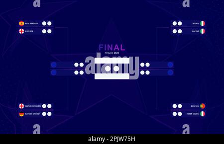 Football bracket for European club tournament on abstract background. Vector template. Stock Vector