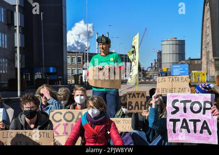 Environmental activists protest at Dutch Tata Steel plant