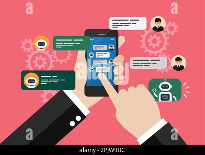 Businessman is talking or chatting with ai. Vector illustration Stock Vector