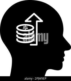 The flat coin icon and upward arrow in a human head as a concept of profit or income Stock Vector