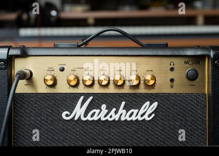 Carrara, Italy - April 4, 2023 - Marshall guitar amplifier Stock Photo