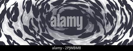 Abstract background with circle fire swirls. Comic effect of blast, explosion, spiral motion with fiery trails, white and black flame, vector cartoon Stock Vector