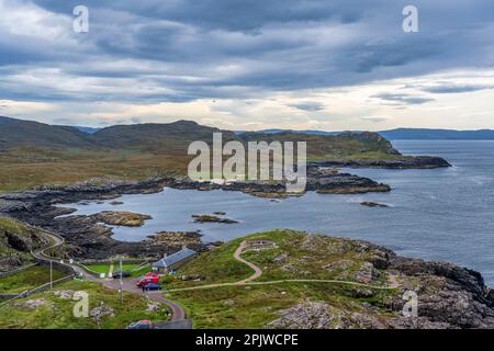 Elevated view of rugged coastline at Ardnamurchan Point, the most westerly point on mainland Britain, on Ardnamurchan Peninsula in Lochaber, Scotland Stock Photo