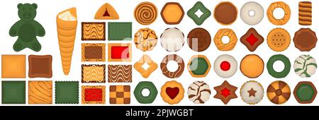 Big set homemade cookie different taste in pastry biscuit, large kit cookie consist of collectible natural tasty food biscuit it pastry accessory, fre Stock Vector