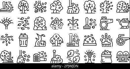 Cleaning autumn foliage icons set outline vector. Garden nature ...